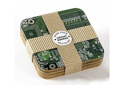 Set of 4 coasters made from recycled circuit board from Revolve