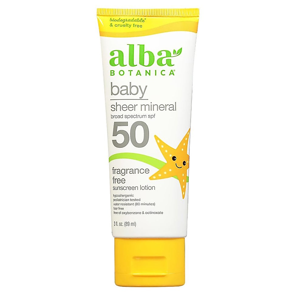 Alba Botanica Baby Sheer Mineral Fragrance Free Sunscreen Lotion SPF50
