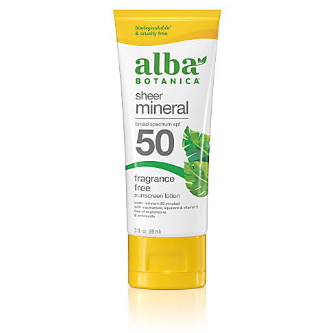 Alba Botanica Sheer Mineral Fragrance Free Sunscreen SPF50