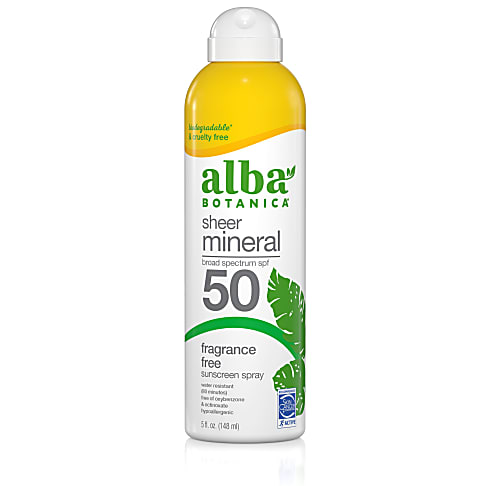 Alba Botanica Sheer Mineral Fragrance Free Sunscreen Spray SPF50