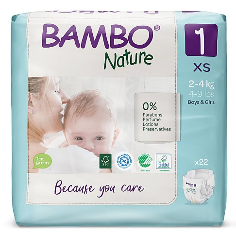 Bambo Nature Disposable Nappies - New Born - Size 1 - Pack of 22