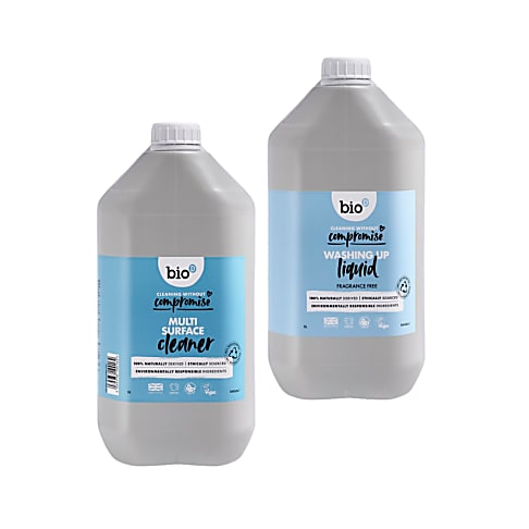 Bio-D Multi Surface Cleaner & Fragrance Free Washing Up Liquid 5L Refill Bundle