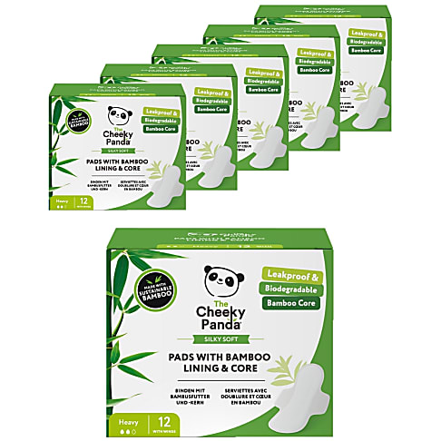 The Cheeky Panda Heavy Period Pads with Bamboo Lining & Core (6 x 12 pack)