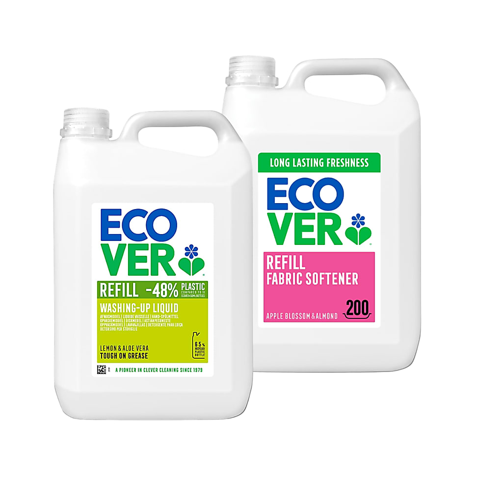 Ecover Lemon & Aloe Vera Washing Up Liquid & Fabric Softener 5L Mix...