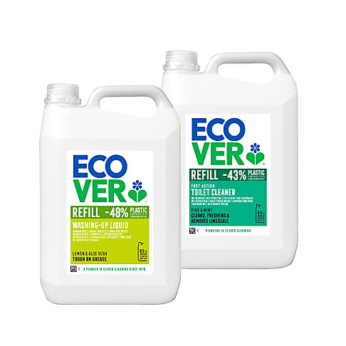 Ecover Lemon & Aloe Vera Washing Up Liquid & Pine Toilet Cleaner 5L Mixed Bundle