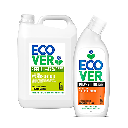 Ecover Lemon & Aloe Washing Up Liquid & Power Toilet Cleaner Mixed Bundle