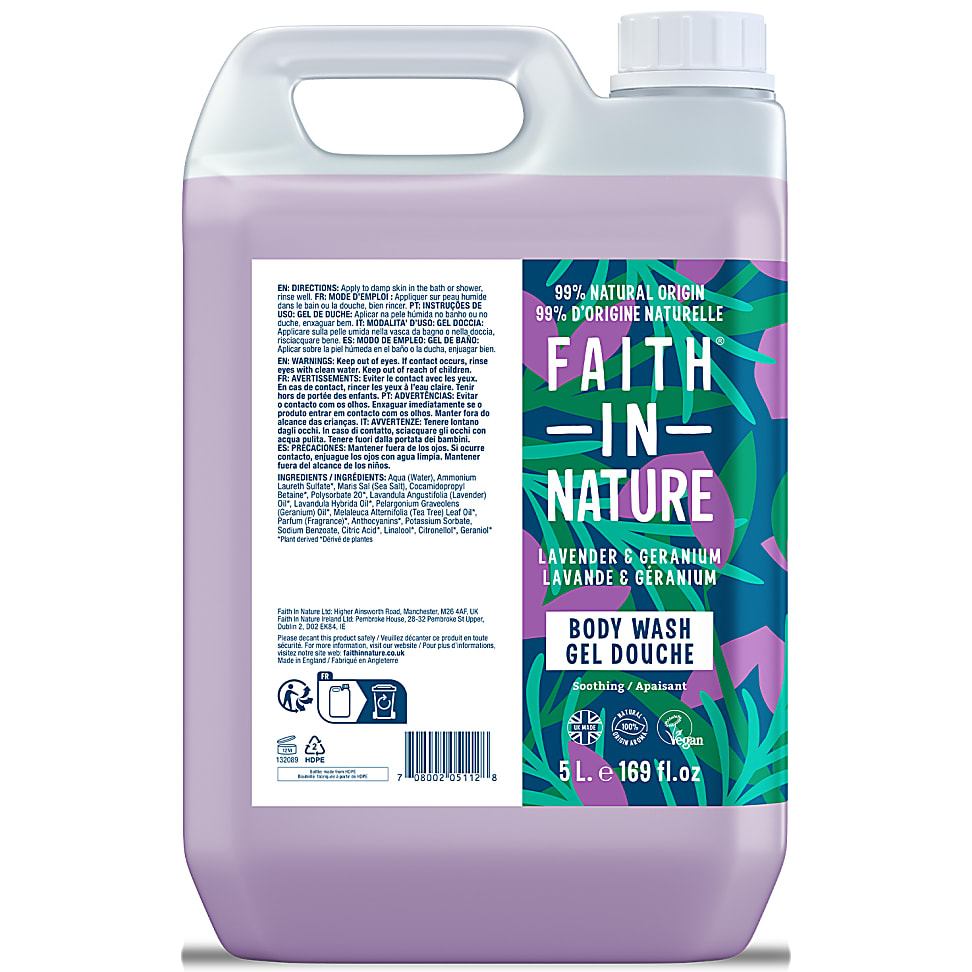 Faith in Nature Lavender & Geranium Shower Gel & Foam Bath 5L