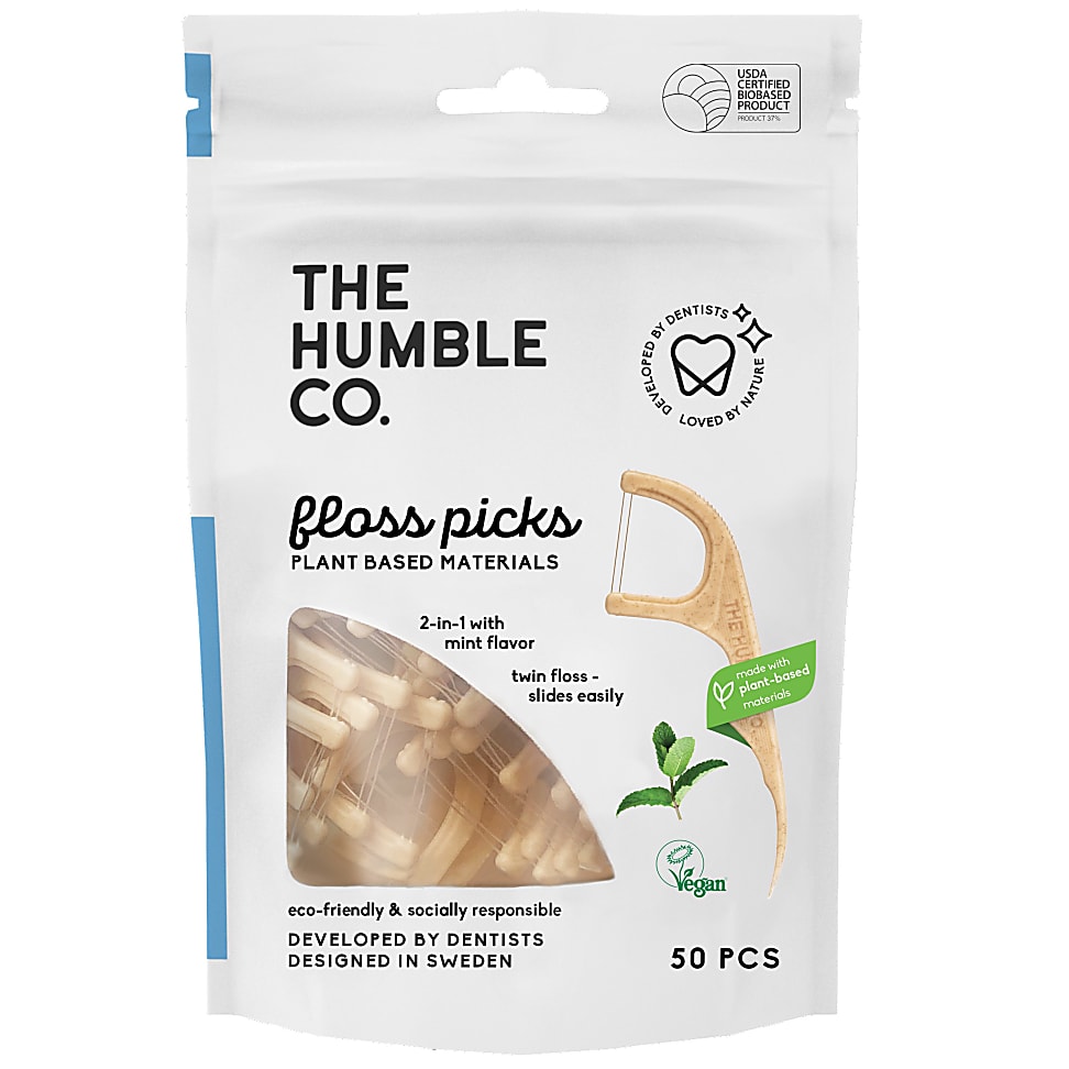 The Humble Co Floss Picks 50 pack Big Green Smile