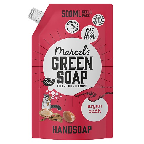 Marcel's Green Soap Handsoap Argan & Oudh Refill Stand up Bag 500ML