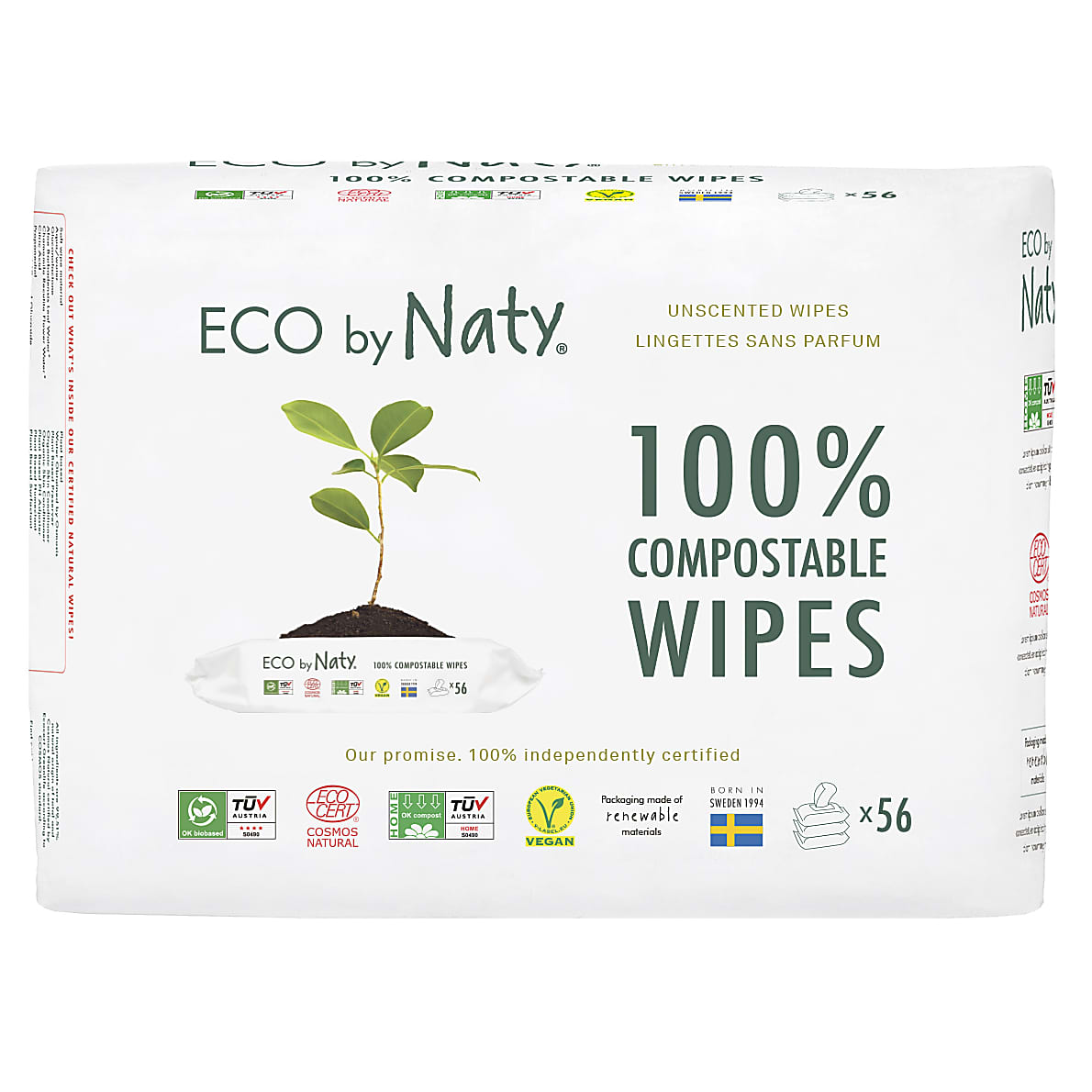 No Nasty Chemicals Eco by Naty Lightly Scented Baby Wipes 672 Count Plant Based Compostable Wipes 0% Plastic 12 Packs of 56 