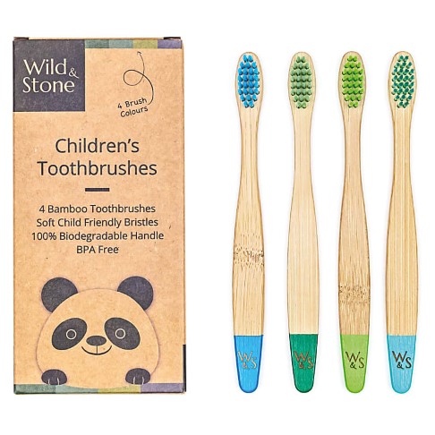 Wild & Stone Children's Bamboo Toothbrush - 4 Pack