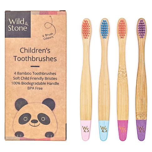 Wild & Stone Children's Bamboo Toothbrush - 4 Pack