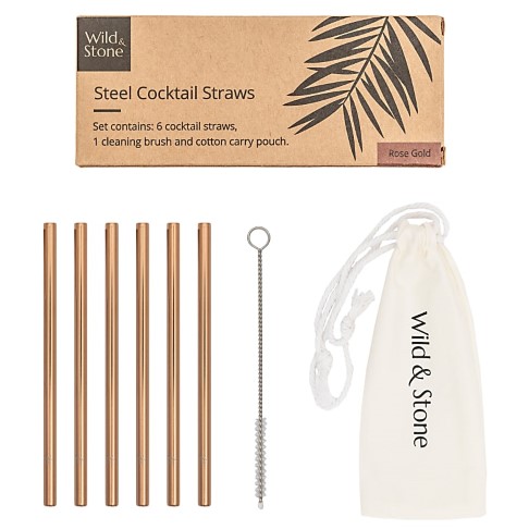 Wild & Stone Steel Cocktail Drinking Straws - Rose Gold