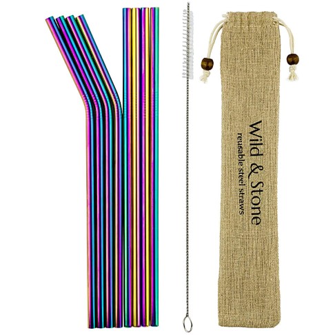 Wild & Stone Reusable Metal Drinking Straws - Stainless Steel - Rainbow