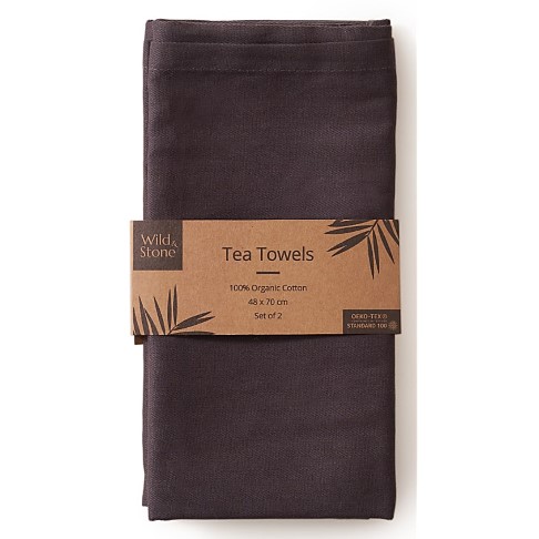 Wild & Stone Organic Cotton Tea Towels Set of 2 - Slate Grey