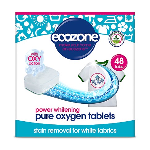 Ecozone Pure Oxygen Whitener Stain Removal Tabs for Whites - 48 tabs